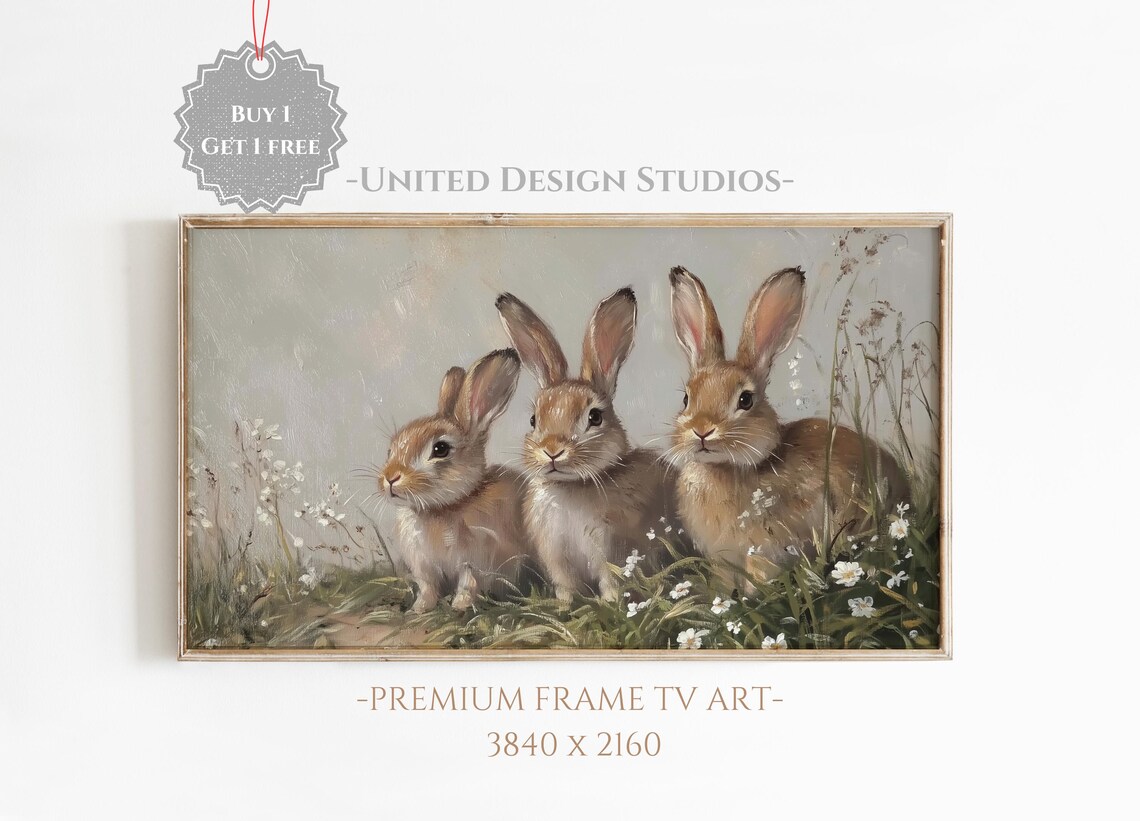 Neutral Spring Rabbit Painting, Easter Decor