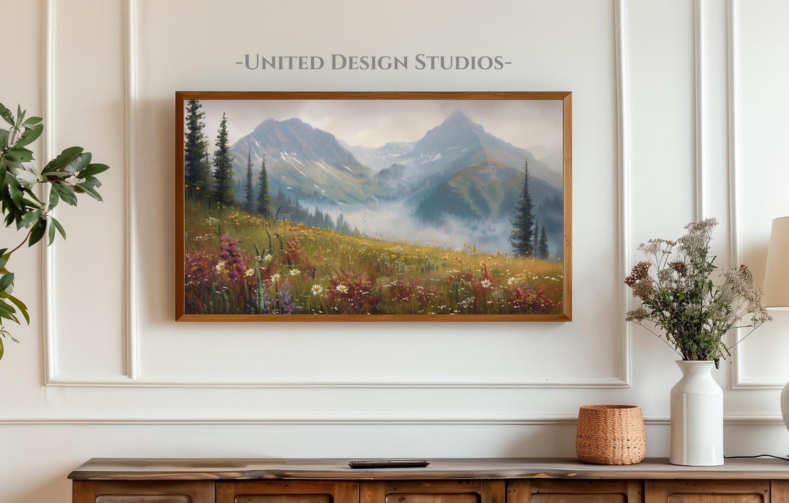 Mountain Meadow Wildflowers Misty Peaks Summer Landscape Poster - Image 4