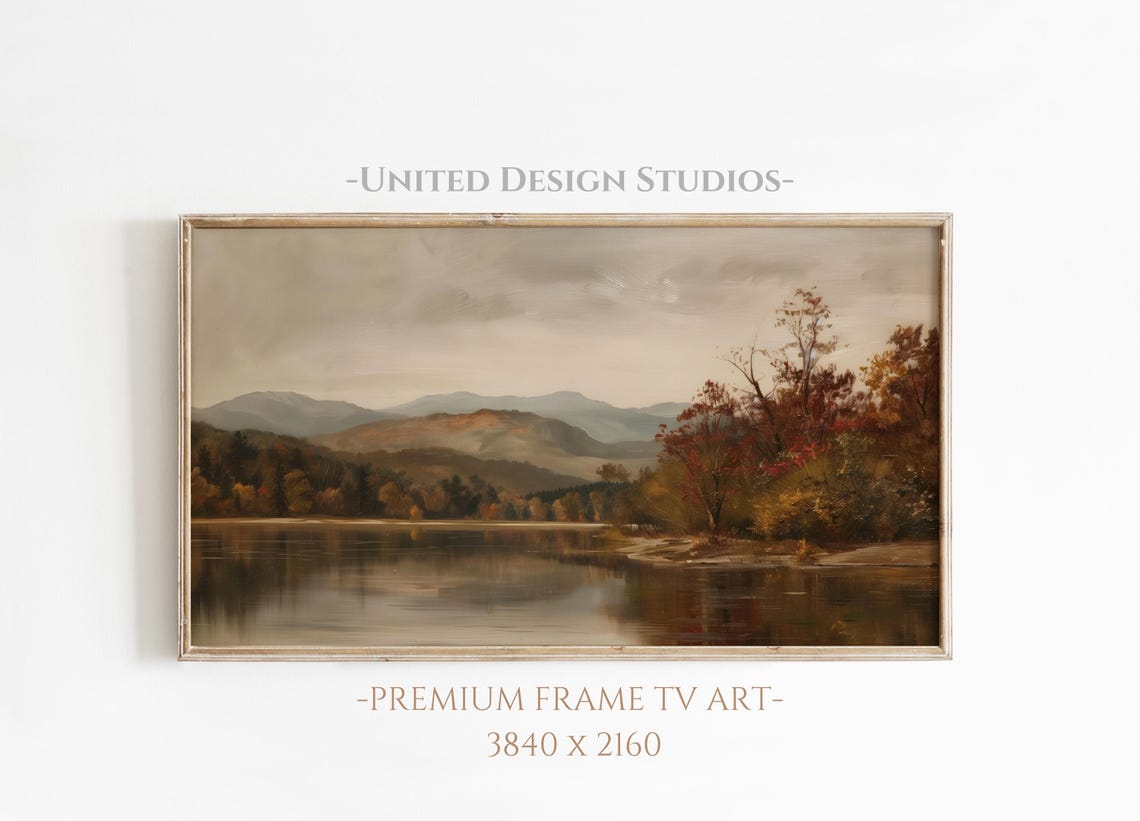 Autumn Mountain Lake Reflection Muted Fall Landscape Art Poster