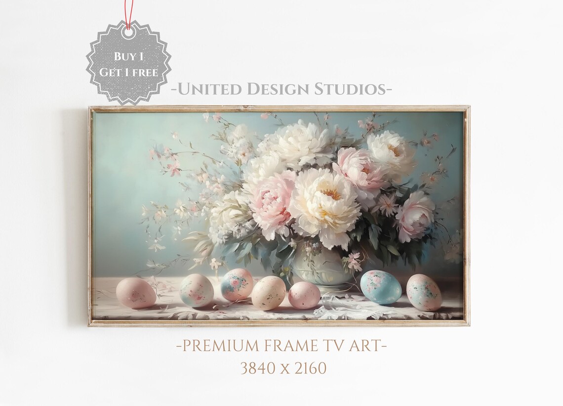 Farmhouse Easter Eggs Floral Frame TV Art Print
