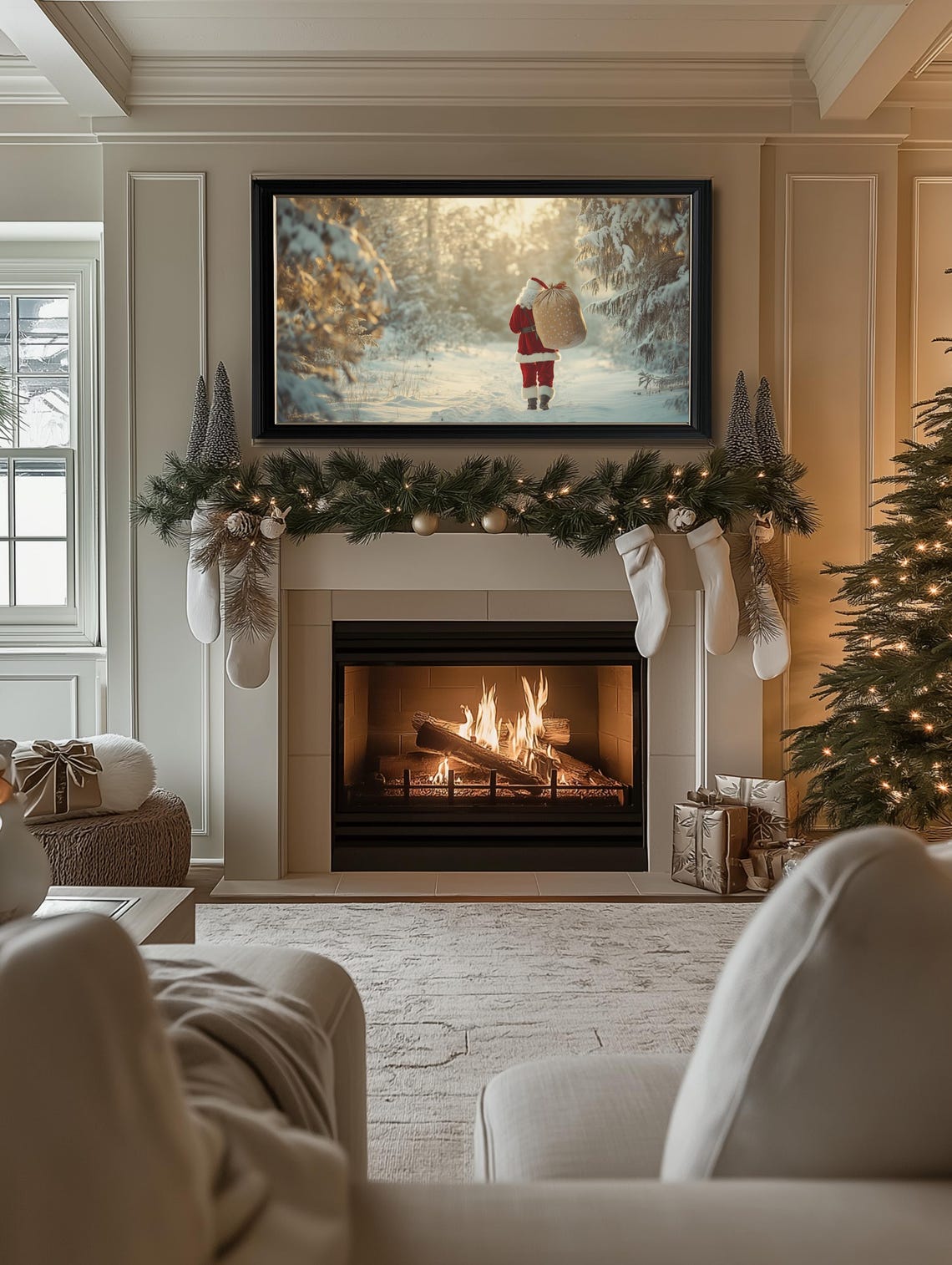Christmas Frame Tv Art Santa Claus Art For Tv Neutral Christmas Farmhouse Tv Art Winter Frame Tv Art Holiday Frame Tv Art - Image 2