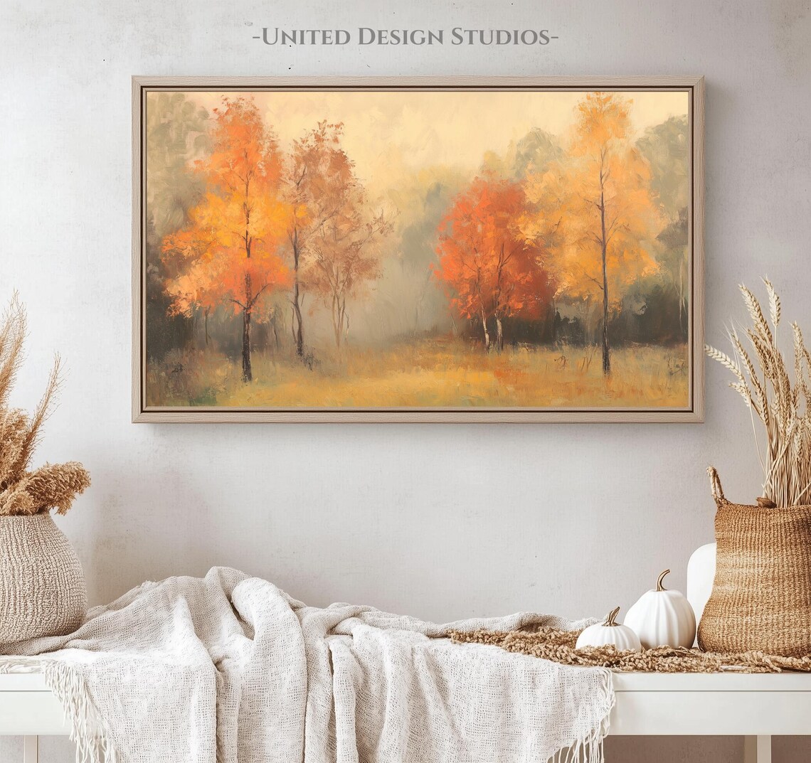 Golden Autumn Trees Misty Fall Forest Oil Painting Travel Poster - Image 4