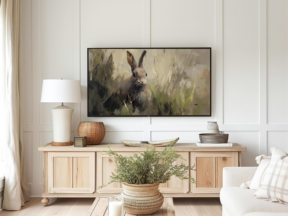 Easter Bunny Neutral Spring Rabbit Painting - Image 5
