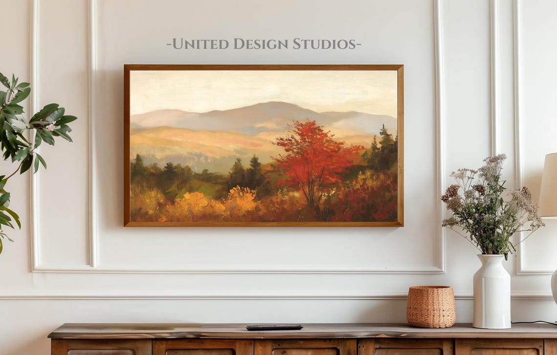 Fall Mountain Landscape Golden Hills Red Autumn Tree Panoramic Poster - Image 3
