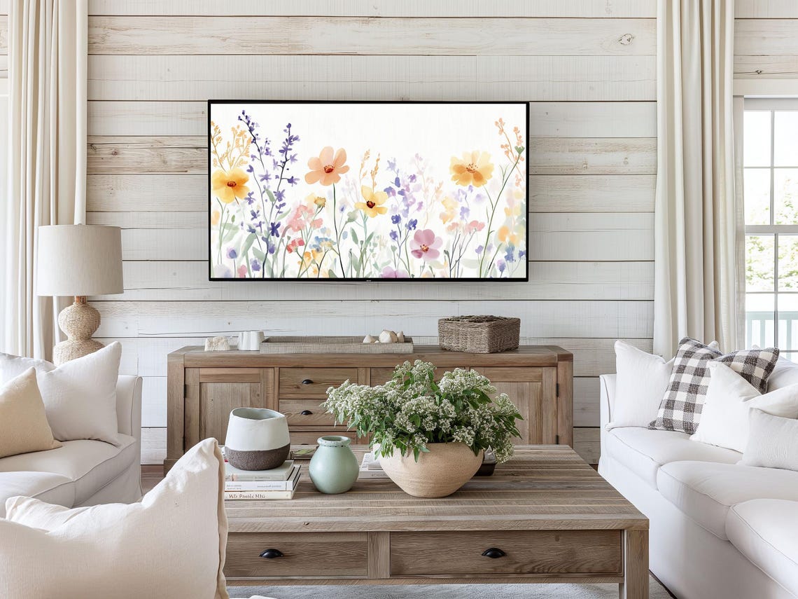Pastel Wildflowers Watercolor Spring Meadow Botanical Wall Art - Image 3