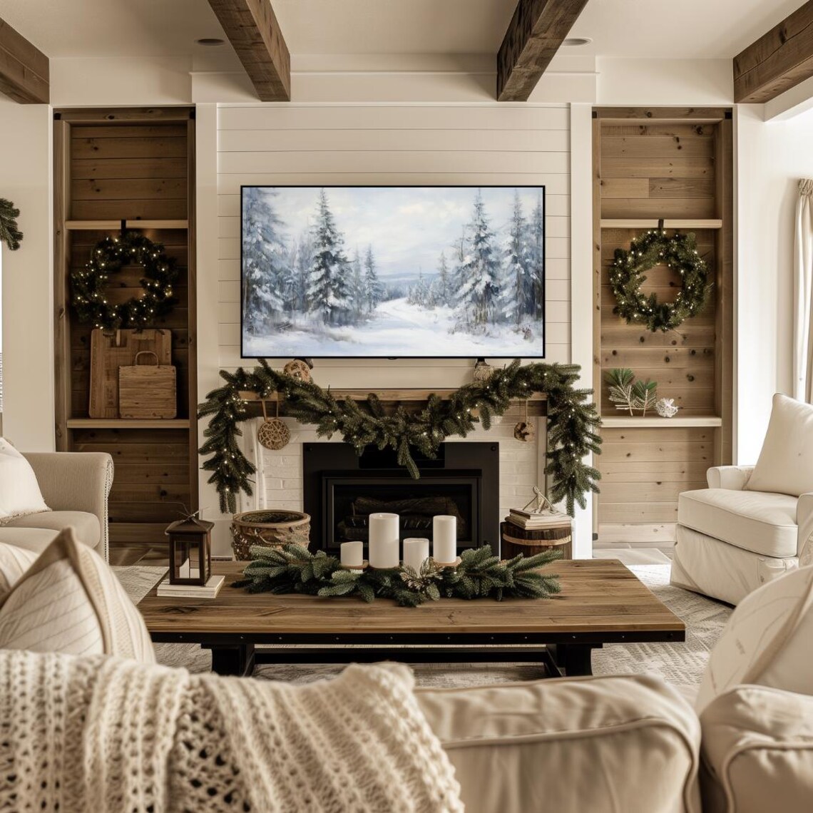 Frame Tv Winter Art Winter Forest Painting Frame Tv Art Snowy Pine Trees Tv Art Winter Landscape Farmhouse Winter Tv Art - Image 4