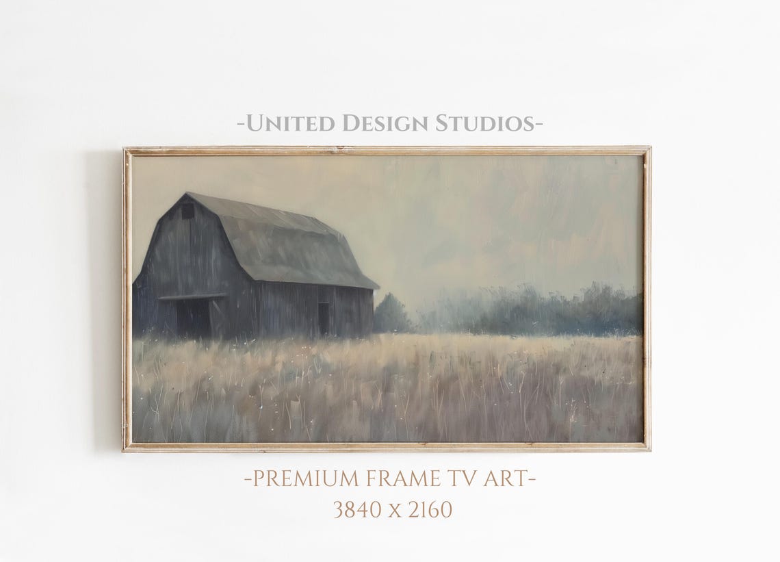 Rustic Gray Barn Field Muted Neutral Farmhouse Painting Poster