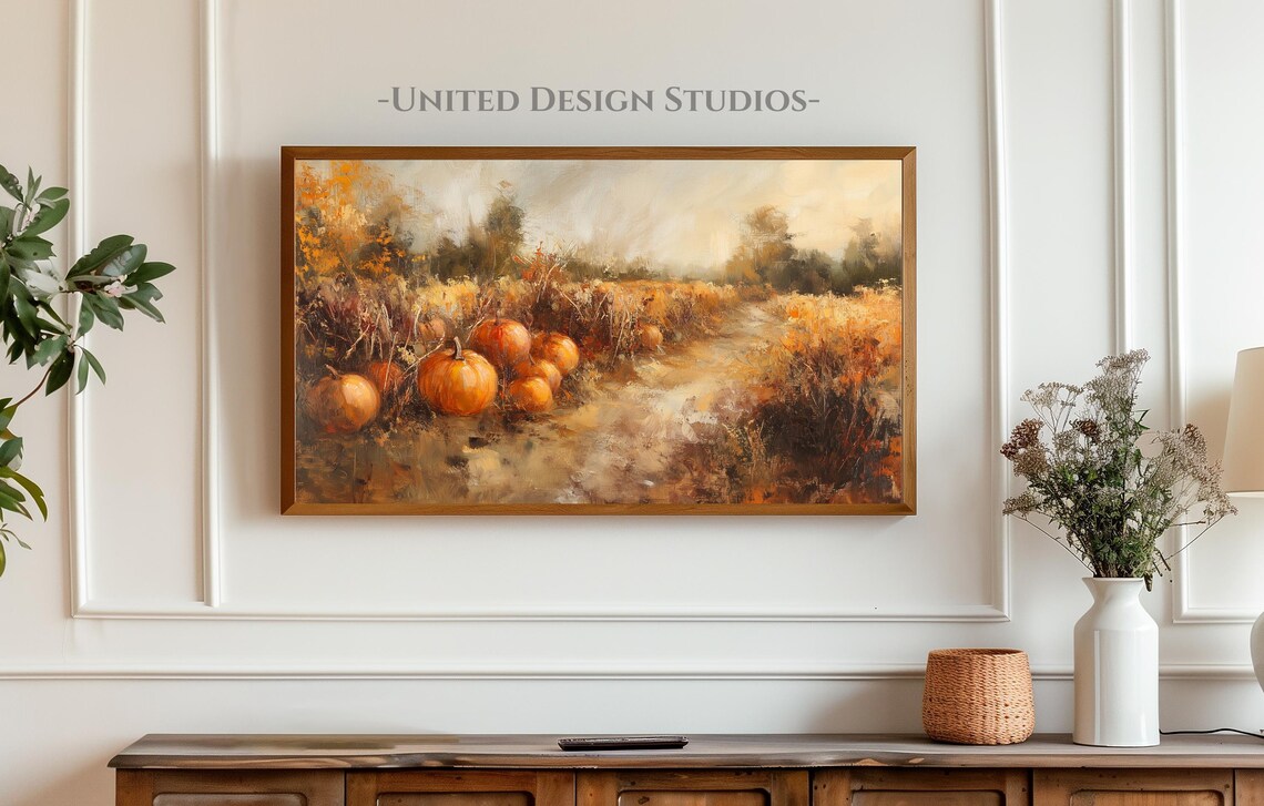 Pumpkin Patch Field Autumn Harvest Oil Painting Fall Farmhouse Poster - Image 3