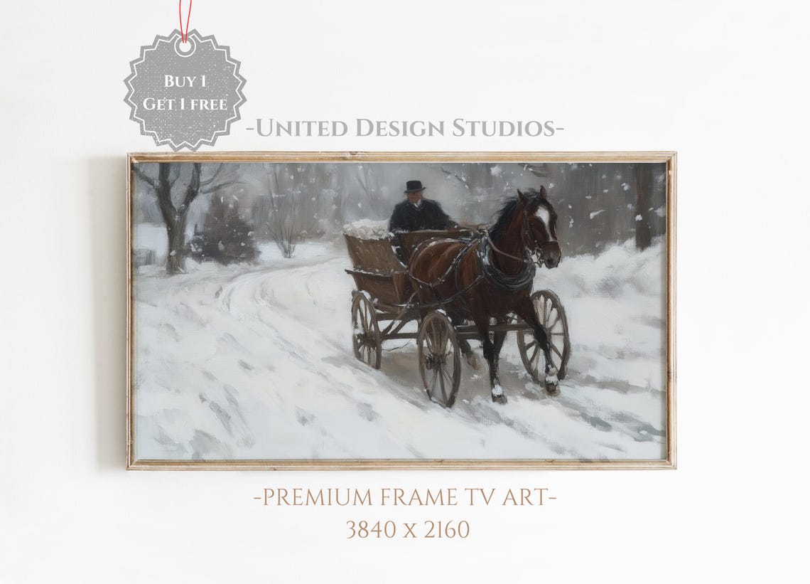 Christmas Frame Tv Art Christmas Painting Of Sleigh In Snow Frame Tv Art Classic Christmas Tv Art Winter Tv Art Farmhouse Christmas