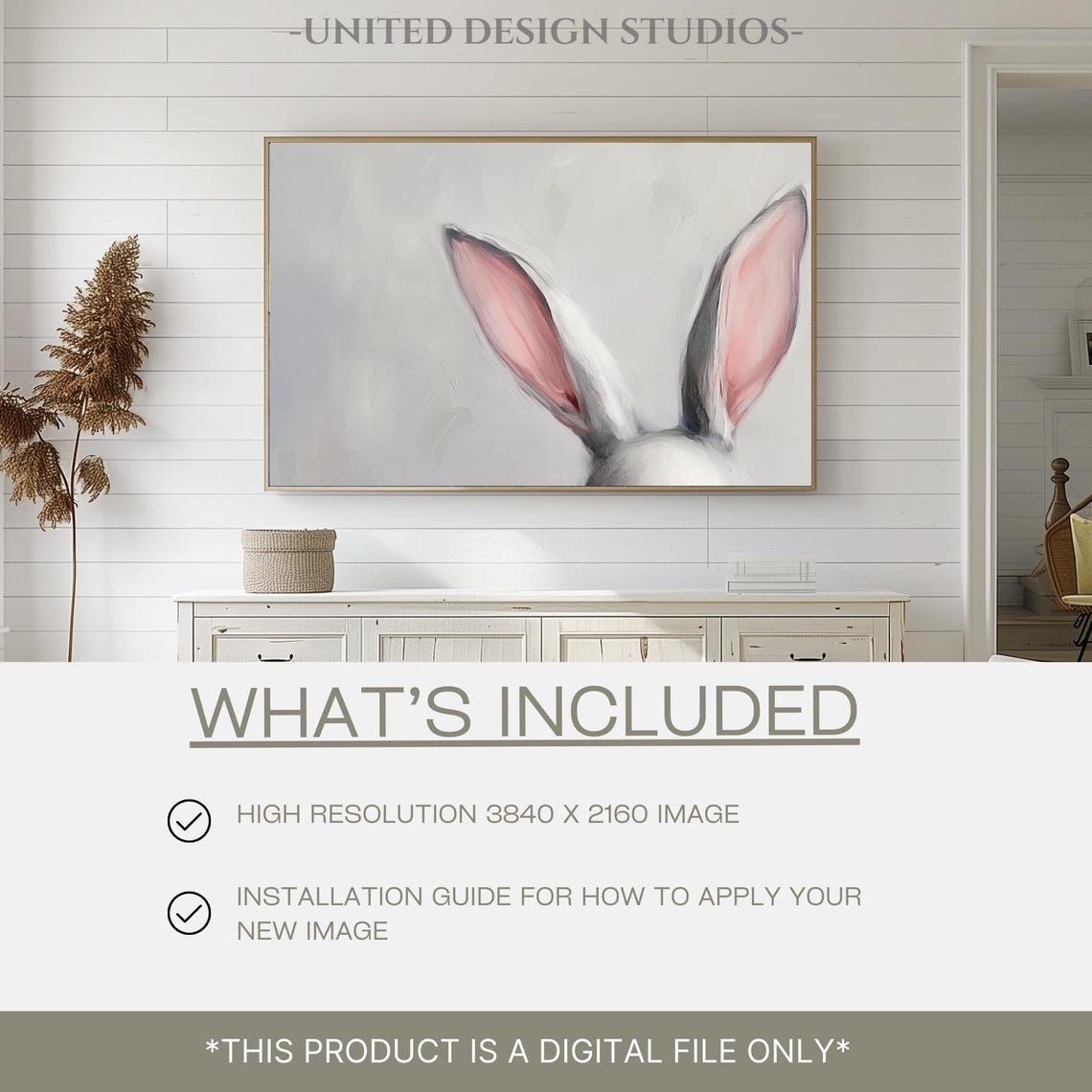 Sweet White Bunny Ears Close Up Minimalist Easter Rabbit Wall Art - Image 2
