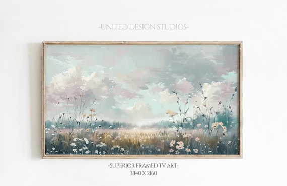 Spring Frame Tv Art Blue Wildflower Field Cool Tone Wildflowers Art Moody Country Flowers Art Floral
