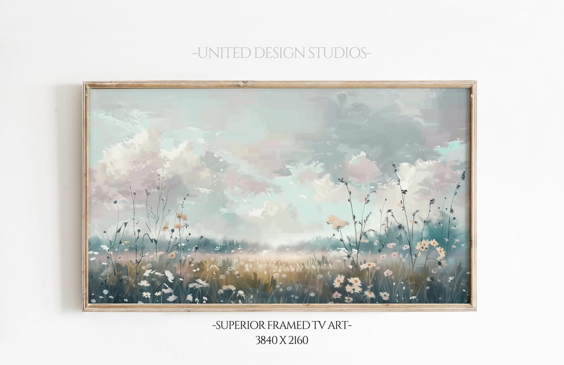 Pastel Wildflower Meadow Dawn Soft Clouds Spring Country Scene Poster