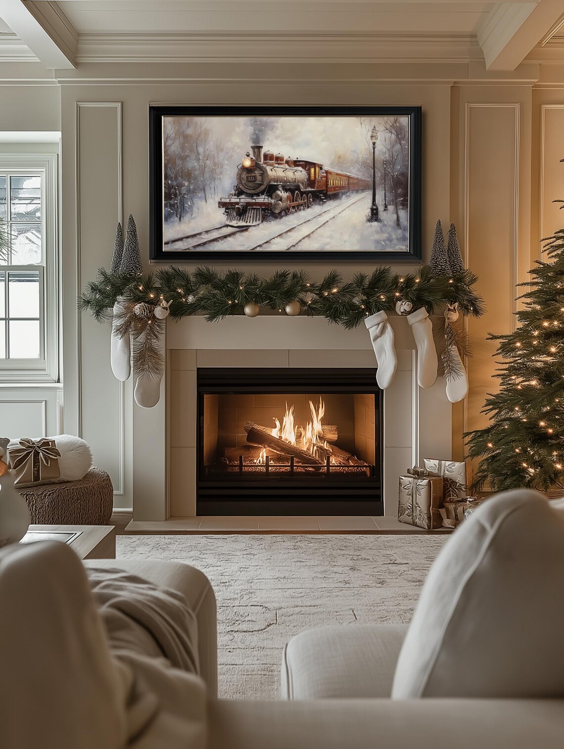Christmas Train Moody Winter Holiday Art Print - Image 2