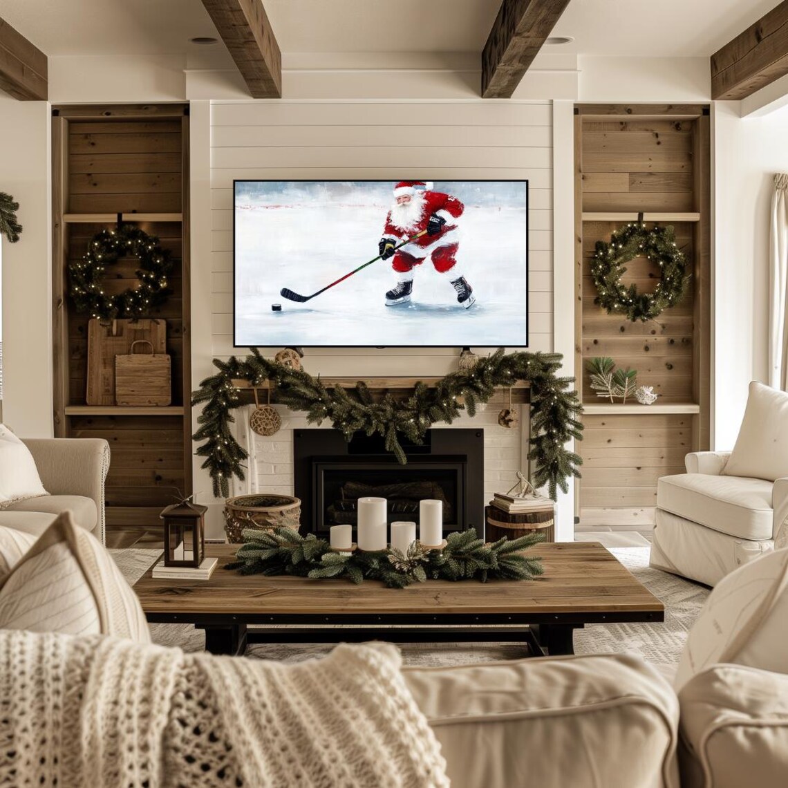 Santa Claus Playing Ice Hockey Fun Christmas Winter Sports Poster - Image 4