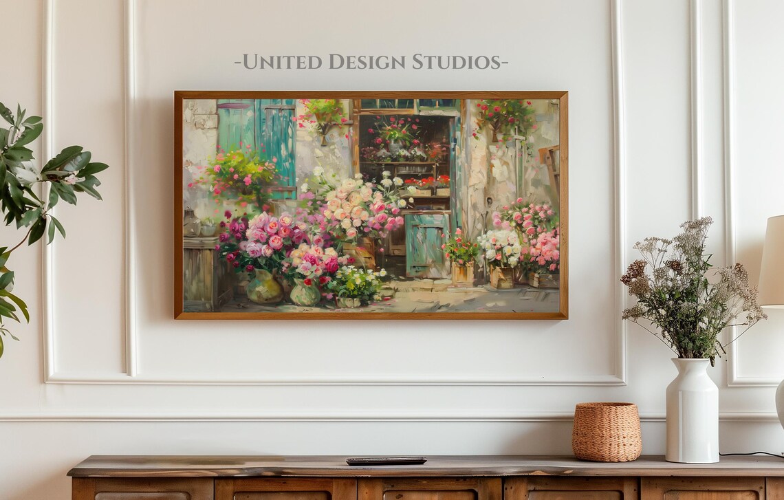 French Flower Shop Storefront Roses Vintage Bouquet Floral Art Poster - Image 4