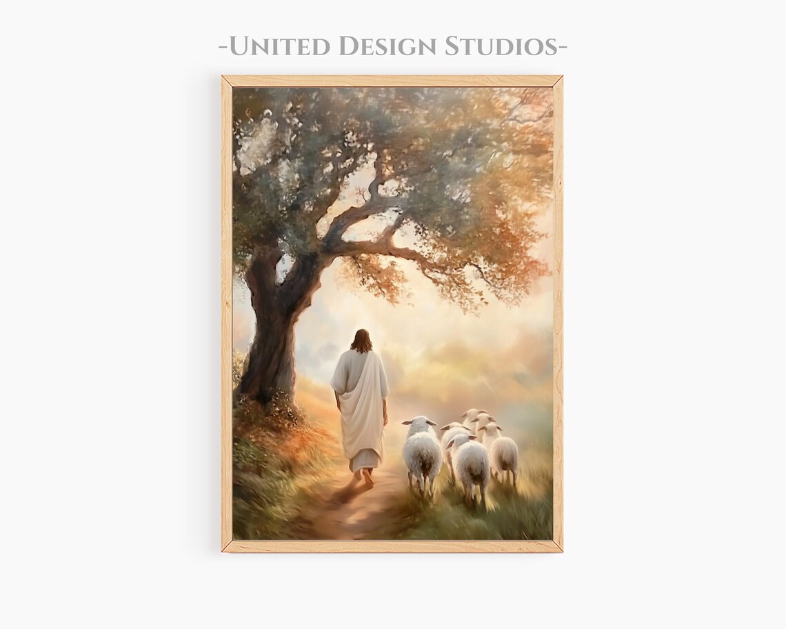 Jesus Watching Over His Flock Modern Christian Art
