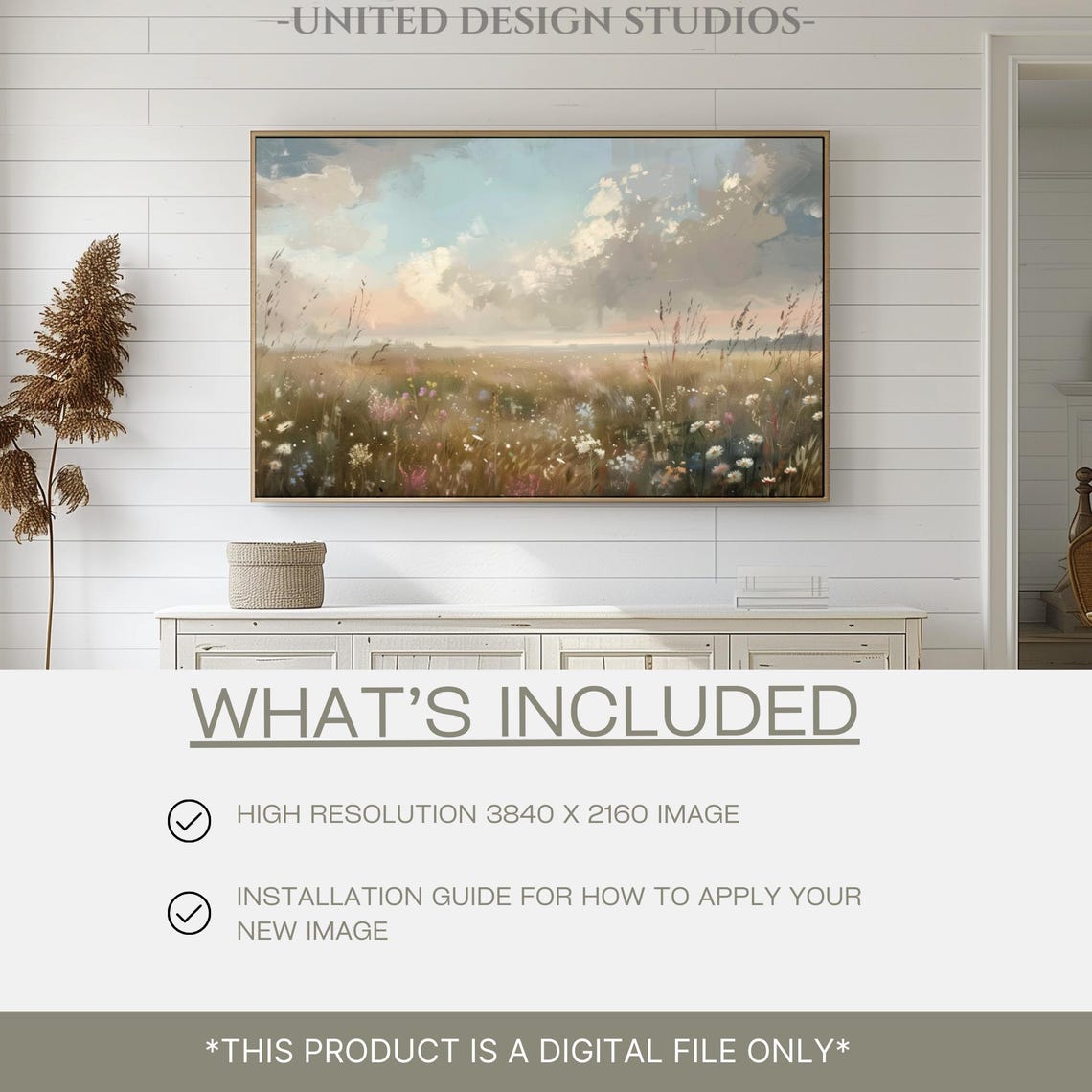 Spring Flower Field Cloudy Pastel Sky Impressionist Art Poster - Image 2