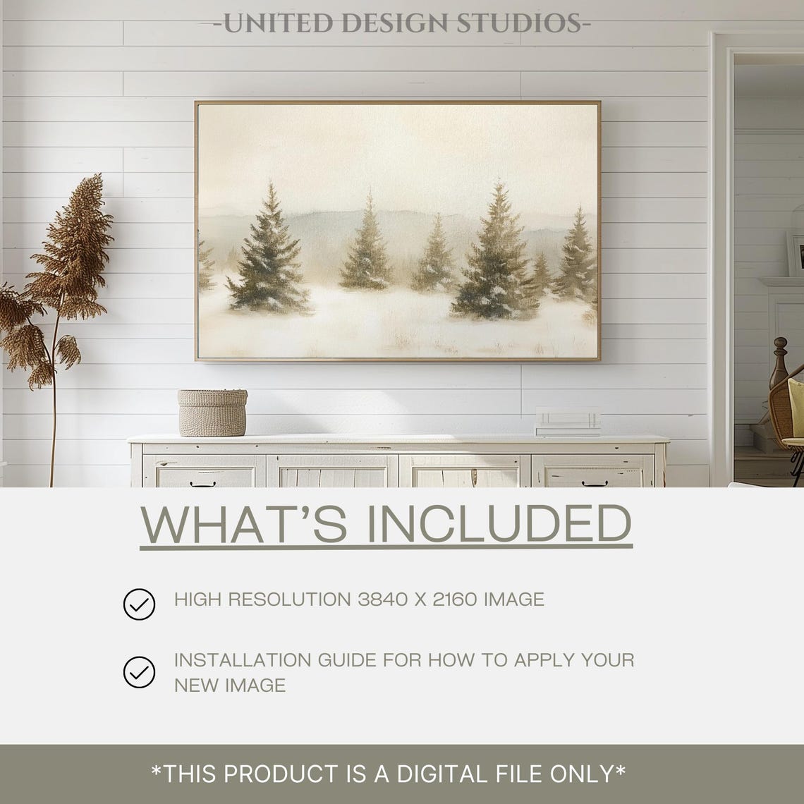 Snowy Evergreen Trees Winter Forest Neutral Landscape Wall Art - Image 2