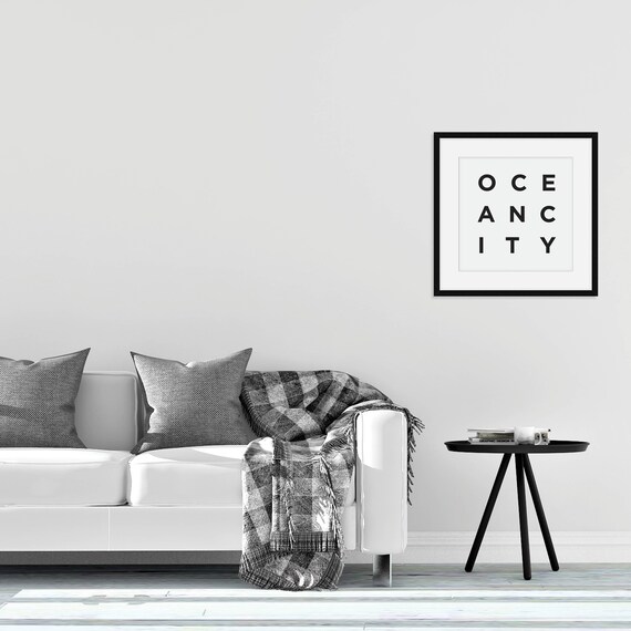 Ocean City Beach Town Typography Poster with Bold Stacked Letters