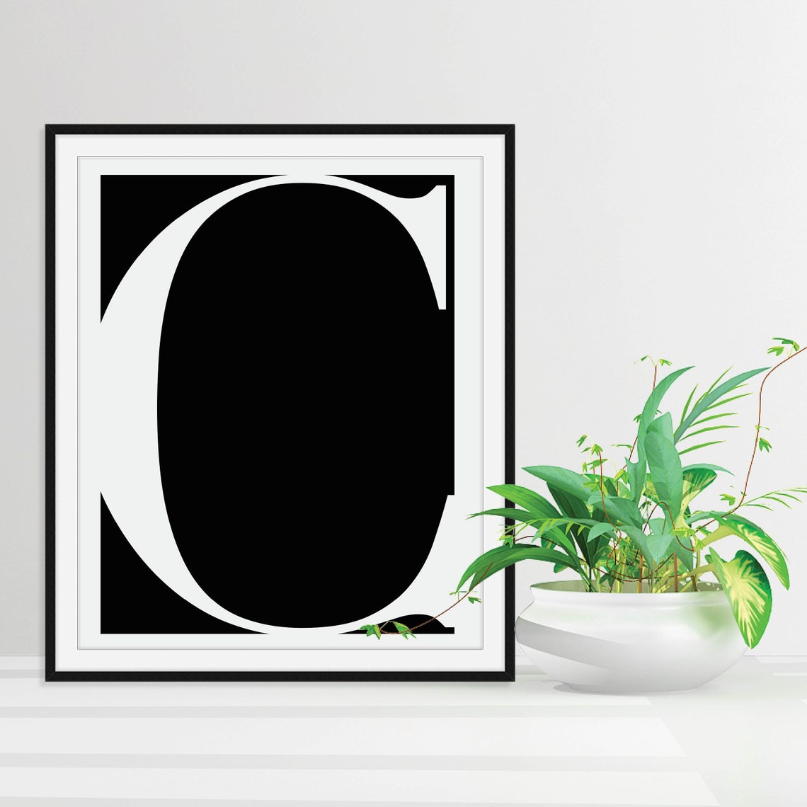 Single Initial Letter Art White Serif Letterform On Black Poster - Image 5