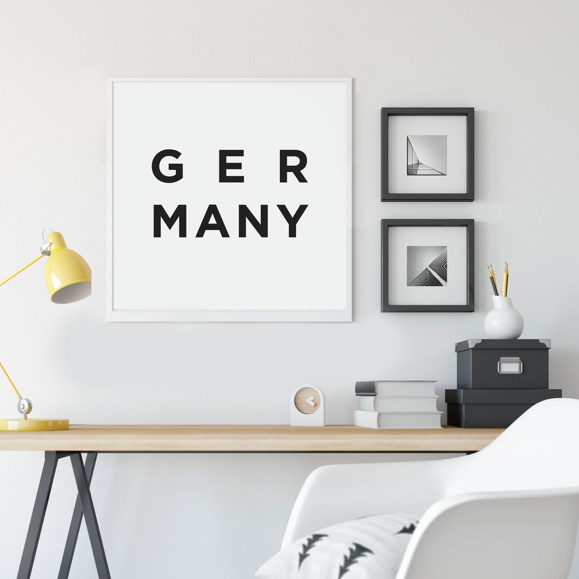 Germany Spaced Letter Typography Minimalist Black White Wall Art