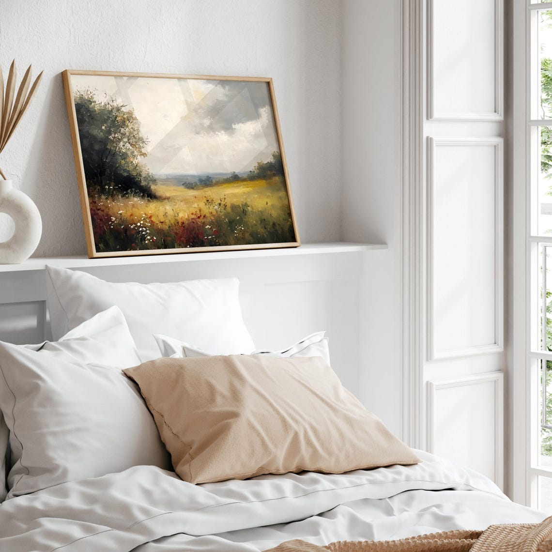 Golden Wildflower Meadow With Red Poppies And Distant Hills Poster - Image 6
