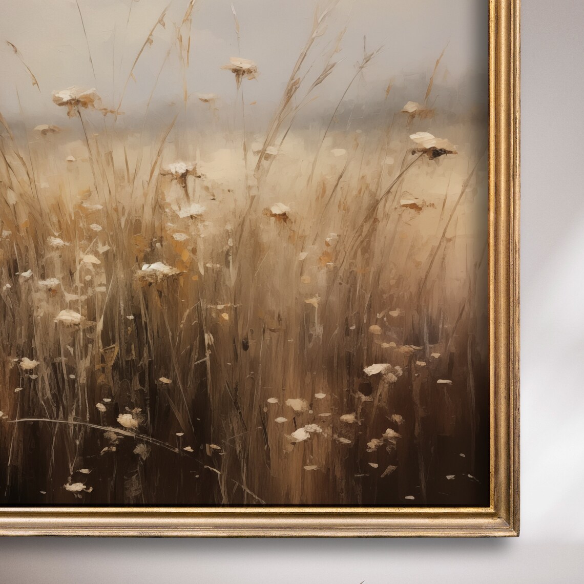Golden Grass Meadow Wildflowers Hazy Sunlight Field Painting Poster - Image 7