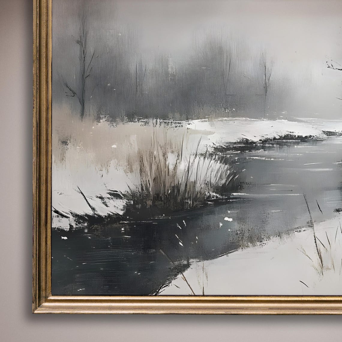 Winter Stream Through Snowy Banks Black And White Nature Poster - Image 8