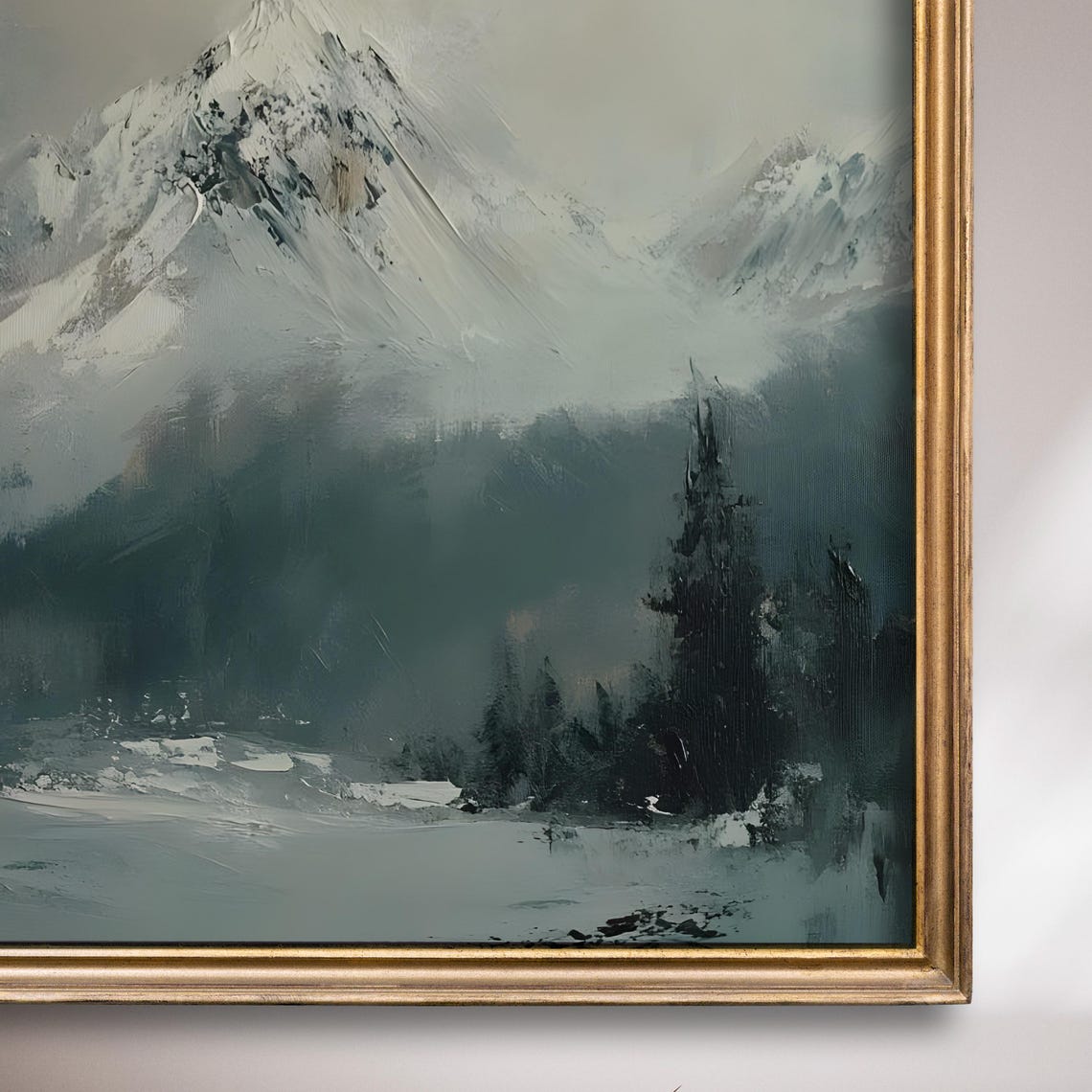 Snow Capped Mountain Peak With Dark Pine Trees Misty Winter Poster - Image 7
