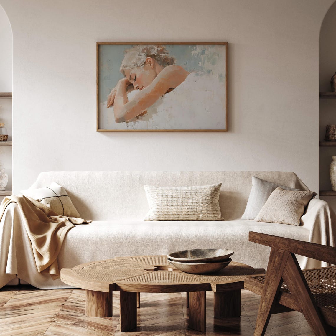 Sleeping Woman Resting On Her Arm Soft Peach Tones Painting Poster - Image 5