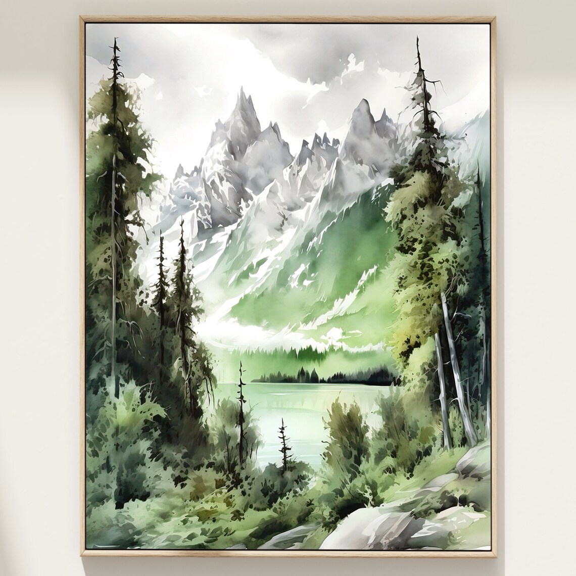 Grand Teton Watercolor Art Print, Mountain Landscape