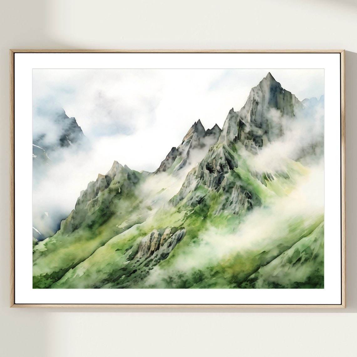 Misty Mountain Landscape Watercolor Painting Art Print Home Decor Gift Art - Image 3