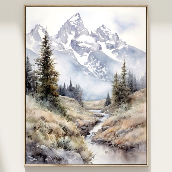 Grand Tetons Art Print Mountain Wall Decor For Nature Lovers National Park Painting Wyoming Wall Art Travel Gift Teton Mountain Poster
