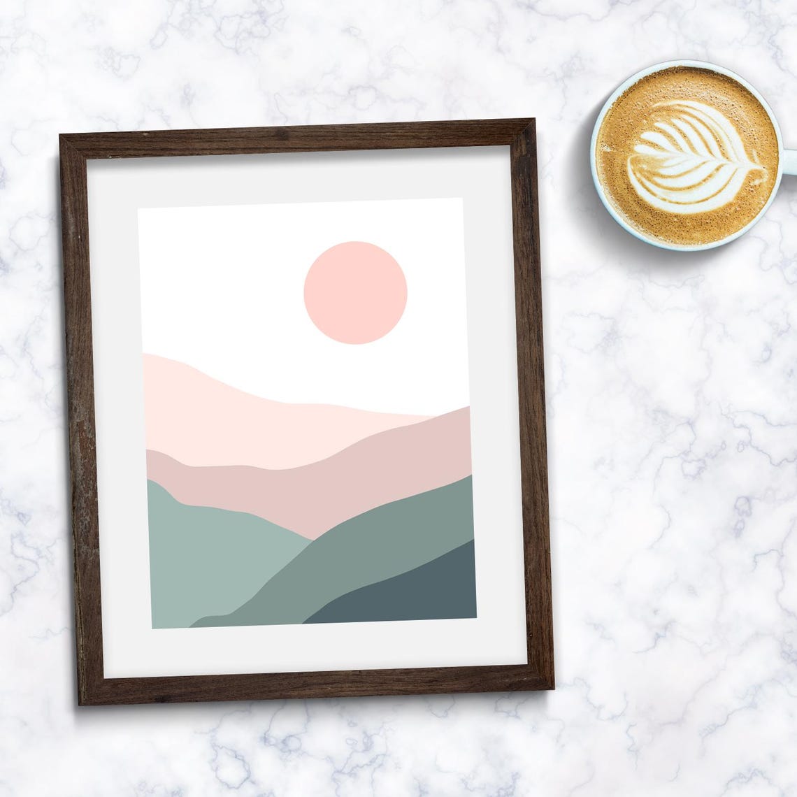 Pink Sunrise Abstract Landscape Rolling Hills Minimalist Art Poster - Image 3
