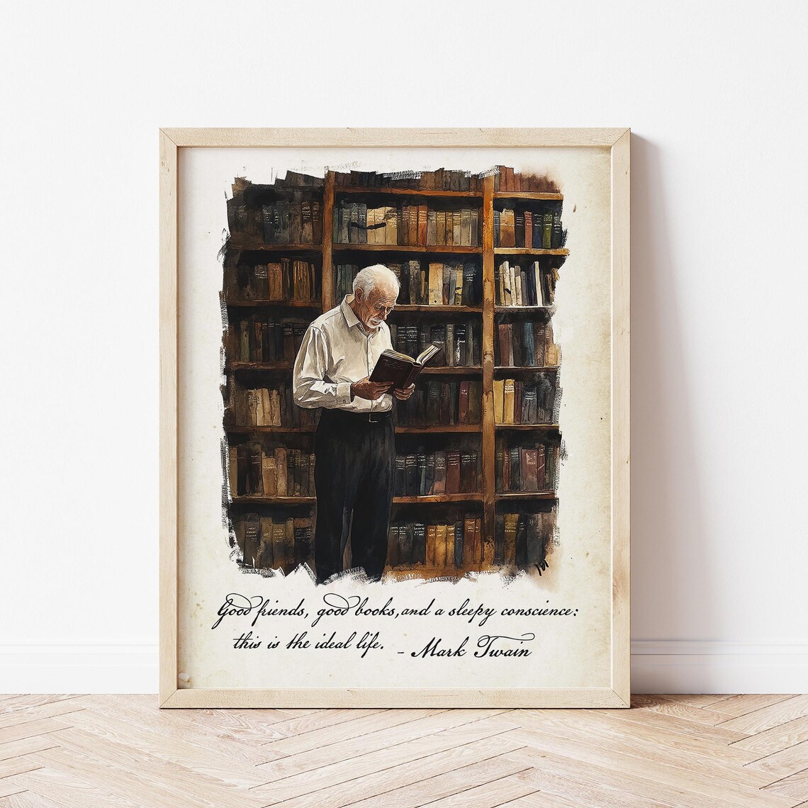 Mark Twain Quote Good Friends Good Books Ideal Life Reading Wall Art - Image 3