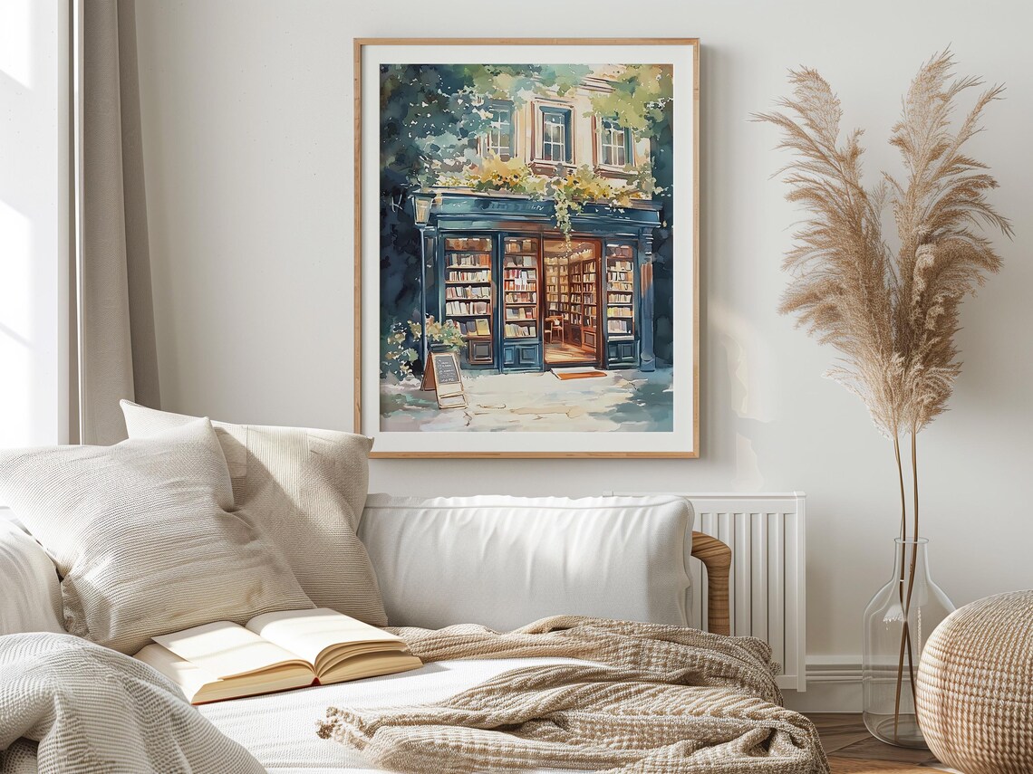 New York Bookshop Watercolor Art Print, Bookish