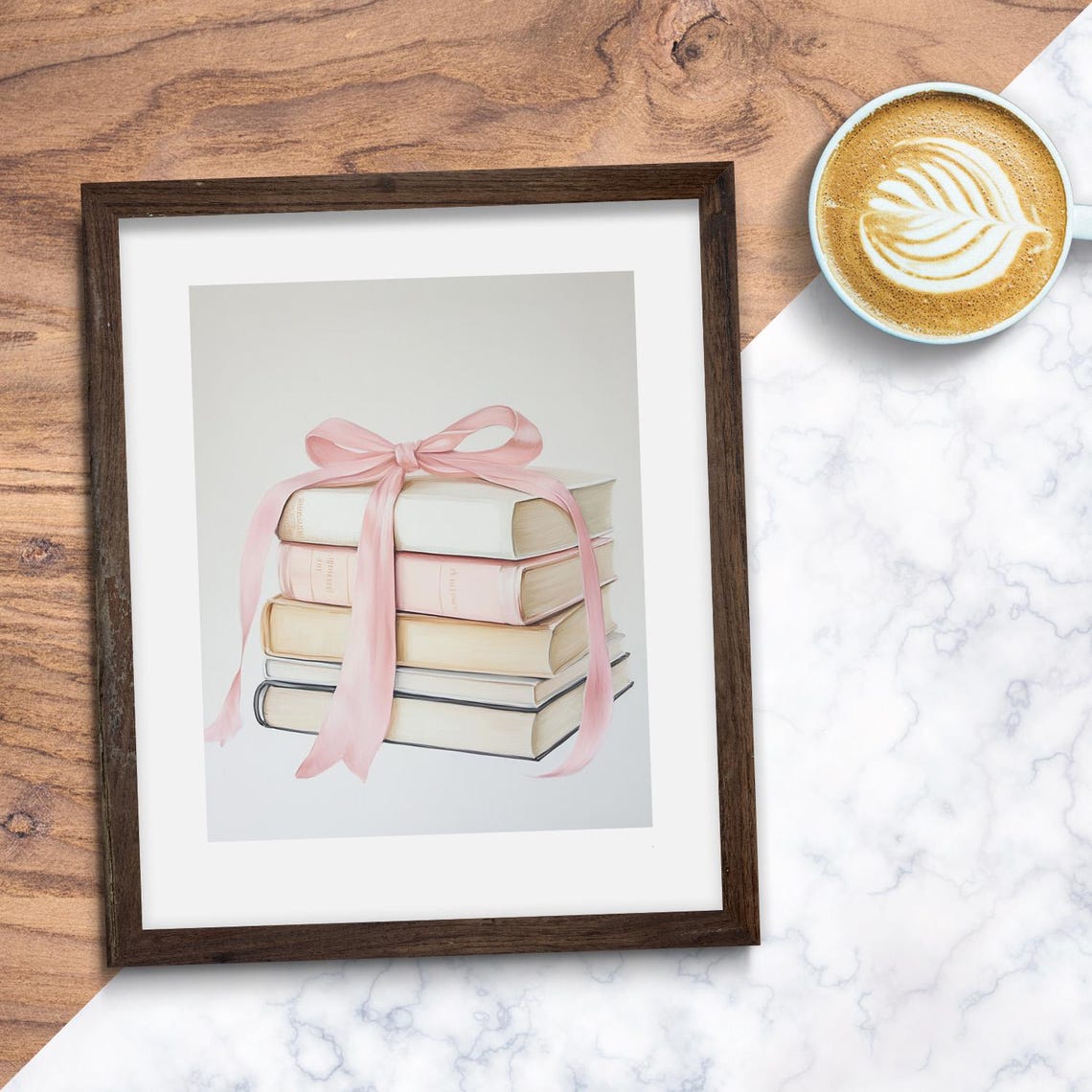 Coquette Stack of Books Tied with Pink Ribbon Bow Bookish Art Print - Image 2
