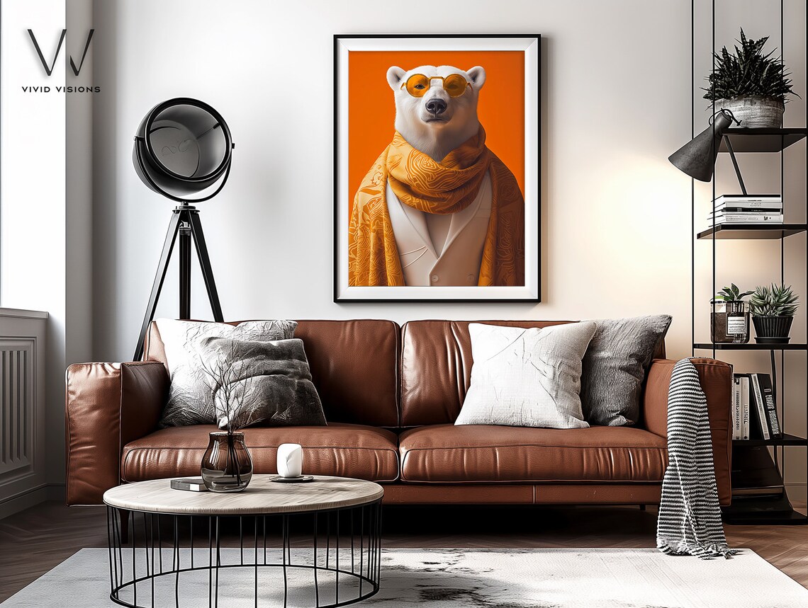 Polar Bear with Round Orange Sunglasses Amber Scarf Animal Poster - Image 4