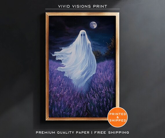 Ghost Floating Over A Lavender Field Poster Full Moon Halloween Night