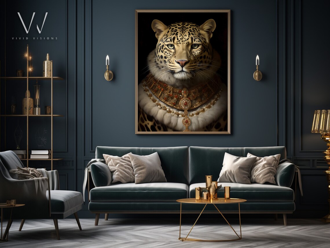 Regal Leopard in an Ermine Fur Mantle with Jeweled Collar Poster - Image 3