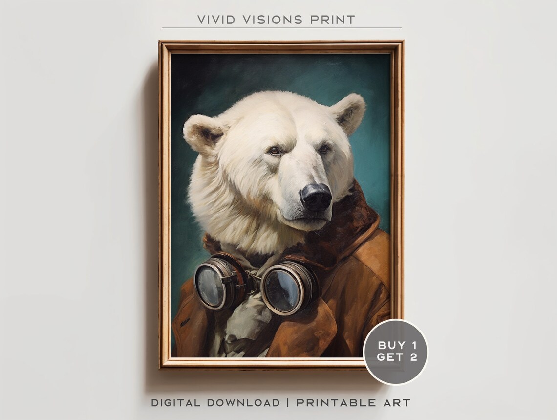 Victorian Polar Bear Portrait, Gothic Animal Art Print