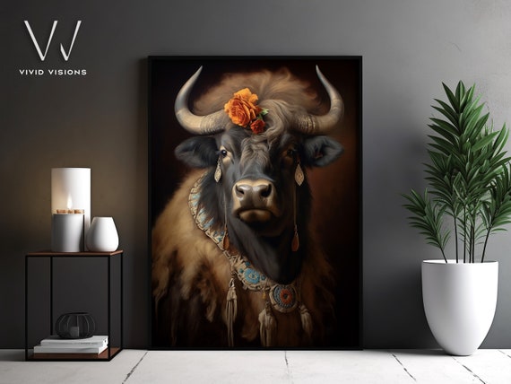 Victorian Highland Cow Portrait Gothic Wall Art Renaissance Painting Vintage Animal Portrait Poster Artwork Unframed Art 1013