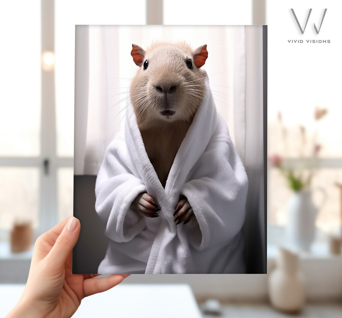 Sweet Capybara in a Cozy White Bathrobe Funny Bathroom Poster - Image 4
