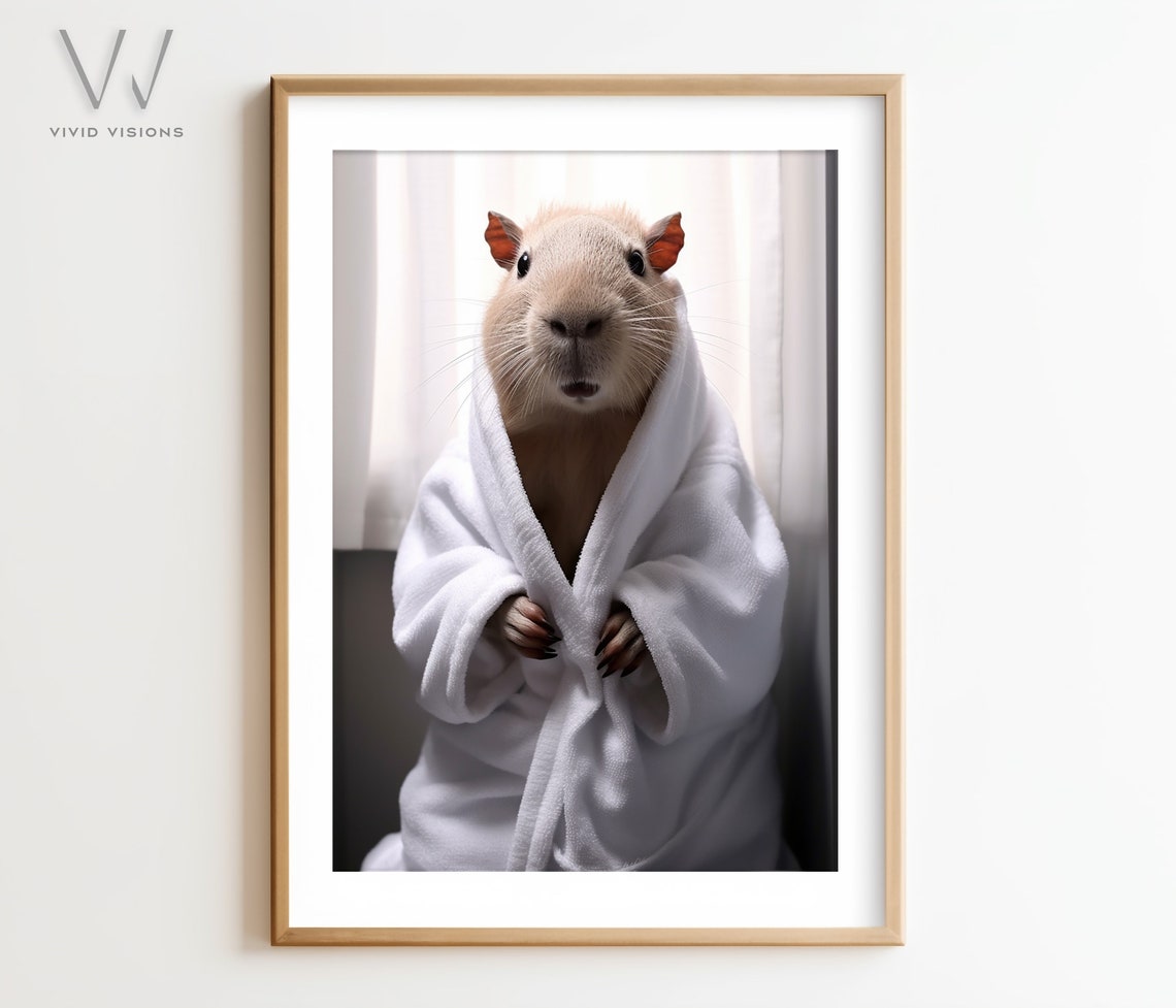 Sweet Capybara in a Cozy White Bathrobe Funny Bathroom Poster
