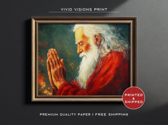Contemplative Elder Art Print Spiritual Wisdom Portrait Meditative Wall Decor Thoughtful Gift Reflective Painting Unframed Art 1463