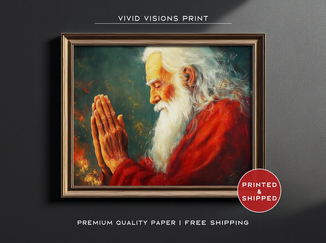 Contemplative Elder In Prayer Poster Spiritual Wisdom Portrait Art