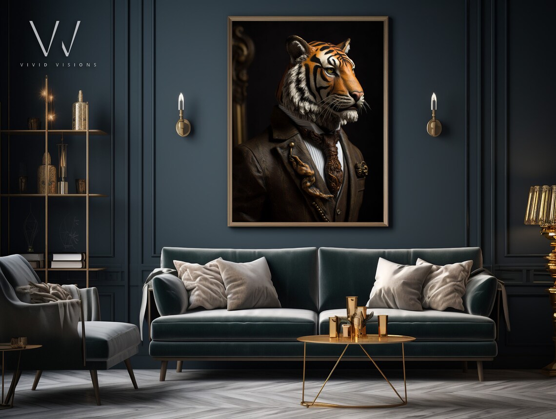 Victorian Tiger Portrait Brown Suit Paisley Cravat Gentleman Poster - Image 4