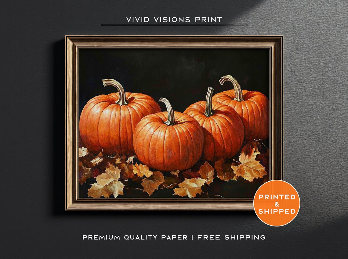 Three Orange Pumpkins on Black Moody Fall Harvest Still Life Poster