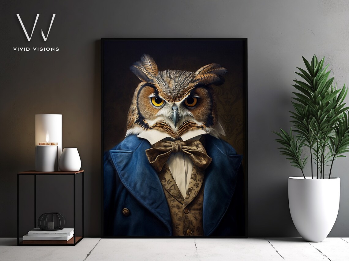 Victorian Owl Portrait, Gothic Renaissance Art Print