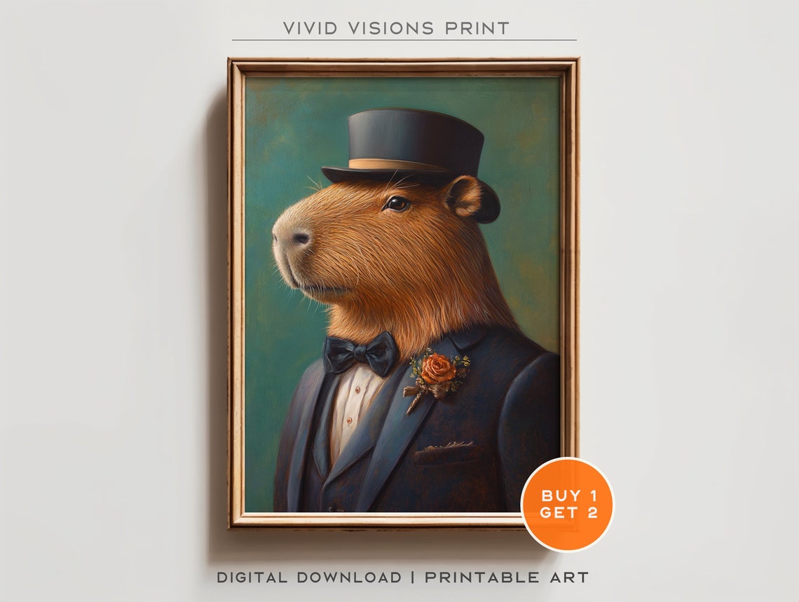 Dapper Capybara Portrait Top Hat Tuxedo Bow Tie Gentleman Poster
